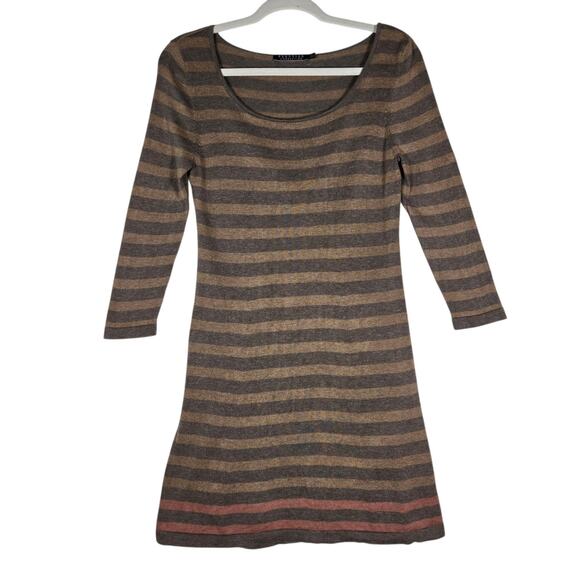 Peruvian Connection Dress Womens Small Brown Gray Striped Pima Cotton Knit - Picture 2 of 10